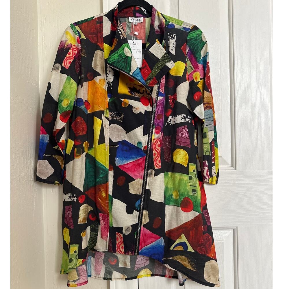 NWT‎ Adore Asymmetric Moto Style Tunic Top Art to Wear Small Zip Front